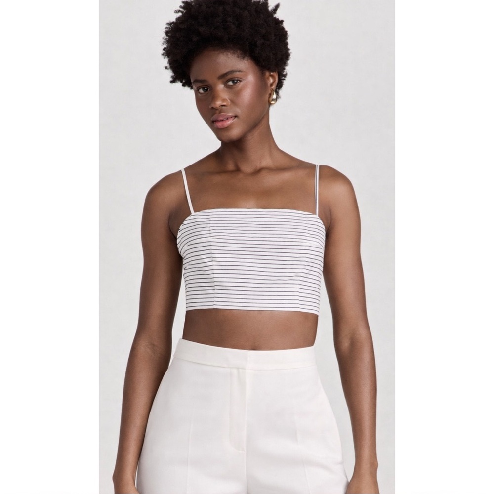 STAUD | $185 Federico Cropped Tank Top in Ivory Micro Stripe, Size XL